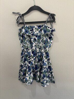 Numi white & gray stripe with blue and green flowers sun dress